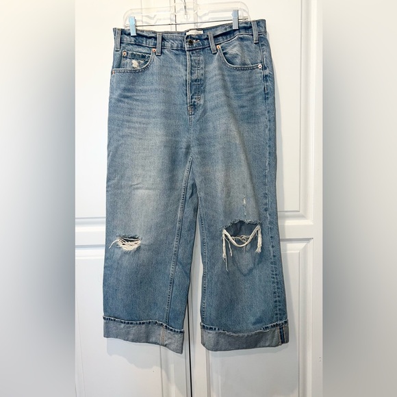 Vintage Baggy Wide Leg Cropped Medium Wash Jeans Sz 10 - Picture 3 of 5